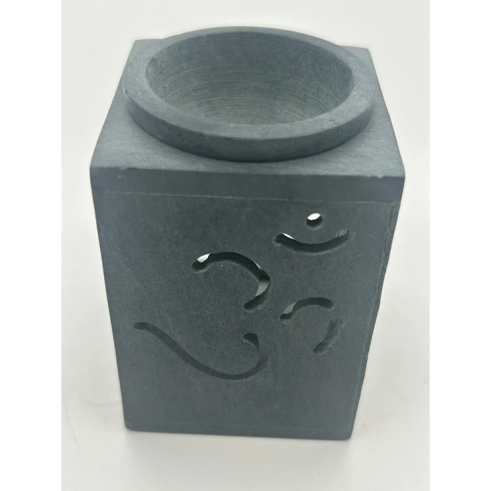 Set Of 3 -Soapstone Incense Oil Diffuser/candle  Hand Carved Ornate Green/Gray